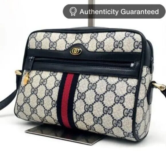 Authentic Gucci GG Supreme Navy Monogram Crossbody Sherry Canvas Shoulder Bag - Picture 1 of 16